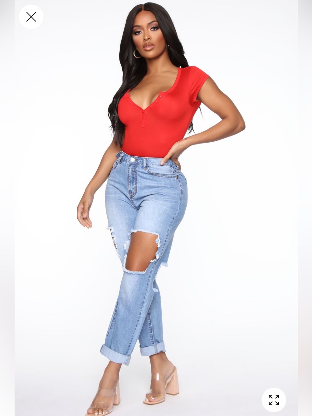 Henley Red Button Tee - Short Sleeve Fitted Top Large From Fashion Nova